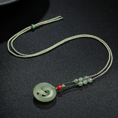 Pale Green Hetian Jade Rotatable Safety Buckle Pendant, Unisex Couple Jade Charm for Good Luck, Holiday Gift with Certificate & Collectible Value