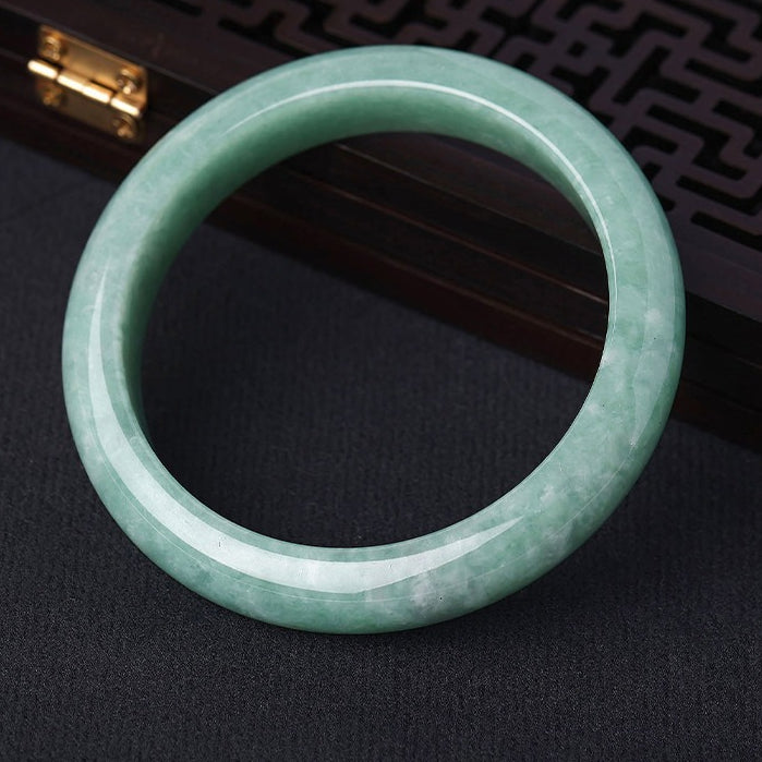 Fortune & Prosperity Series Waxy Ice Jade Jingle Bangle, Plain Design Skin-Brightening Bracelet, Elegant Accessory for Hanfu & Cheongsam, Gift Box Packed, With Certificate & Collectible Value