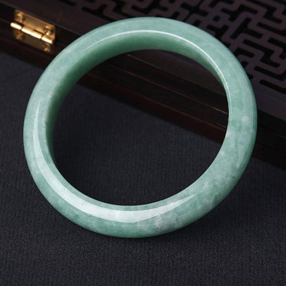 Fortune & Prosperity Series Waxy Ice Jade Jingle Bangle, Plain Design Skin-Brightening Bracelet, Elegant Accessory for Hanfu & Cheongsam, Gift Box Packed, With Certificate & Collectible Value
