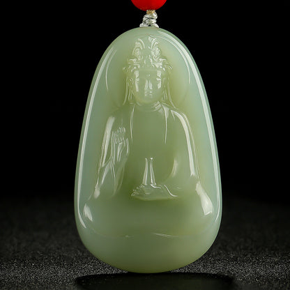 Plain Robe Guanyin Pale Cyan Hetian Jade Pendant for Men