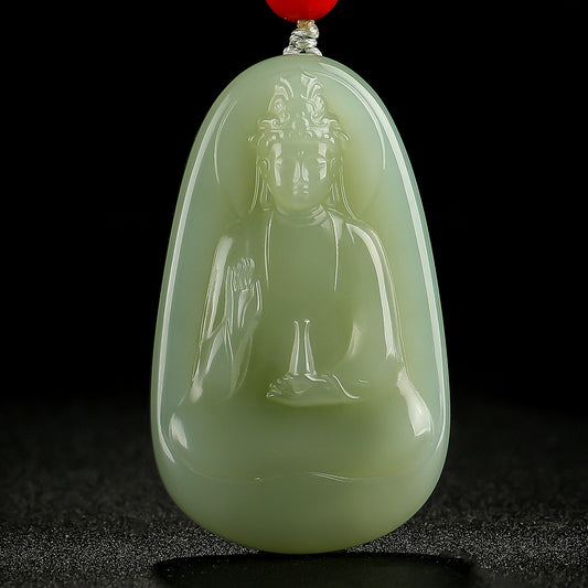 Plain Robe Guanyin Pale Cyan Hetian Jade Pendant for Men