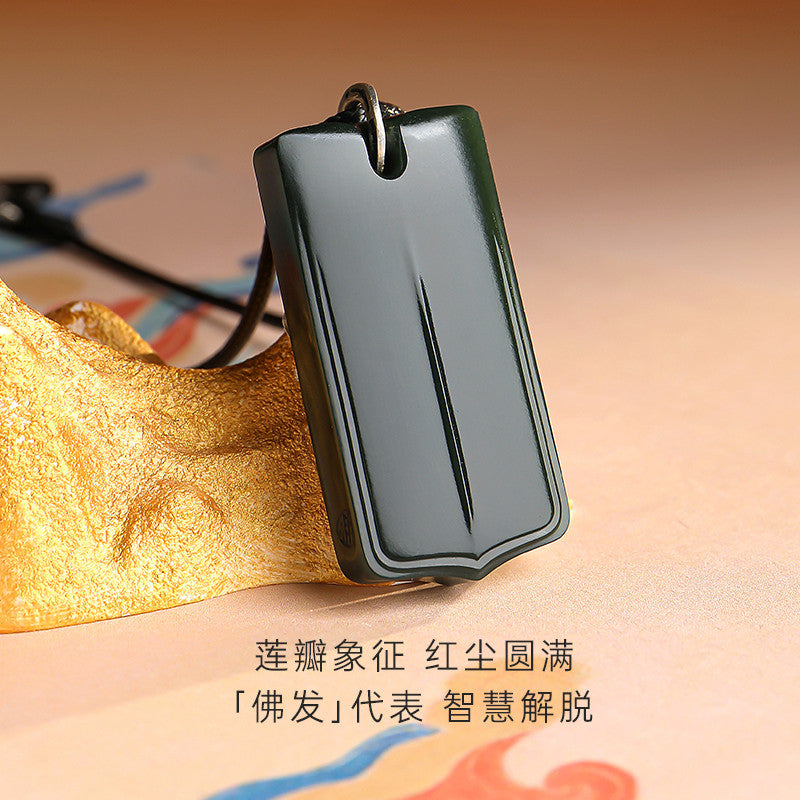 Tang Style Eight Auspicious Series Hetian Jade Lotus Niche Buddha Plain Pendant