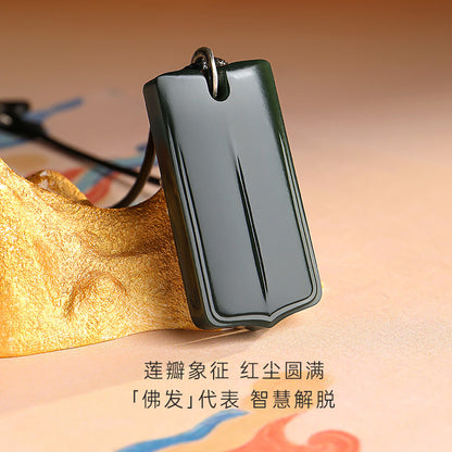 Tang Style Eight Auspicious Series Hetian Jade Lotus Niche Buddha Plain Pendant
