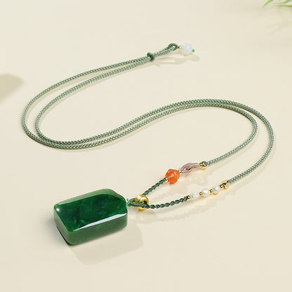 Spinach Green Hetian Jasper Plain Plaque Pendant for Women, No-Carve Peace Jade Holiday Gift