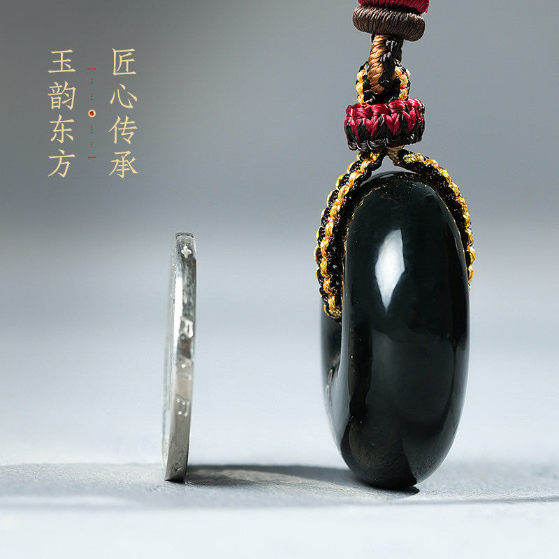 Hetian Jade Pendant, Craft Heritage Series, Intangible Cultural Heritage Gold-Silver Inlay, Enlightenment Jade Pendant, with Certificate