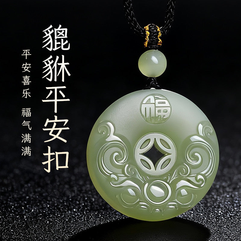Hetian Jade Pixiu Fortune Plaque & Safety Buckle Pendant, Unisex Jade Charm for Peace & Joy, Holiday Gift with Certificate & Collectible Value