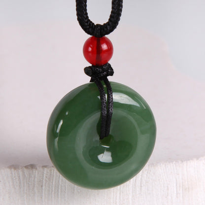 Natural Hetian Jasper Buddha Pendant, Vivid Green Jade Pendant & Round Buckle, Unisex Jade Jewelry