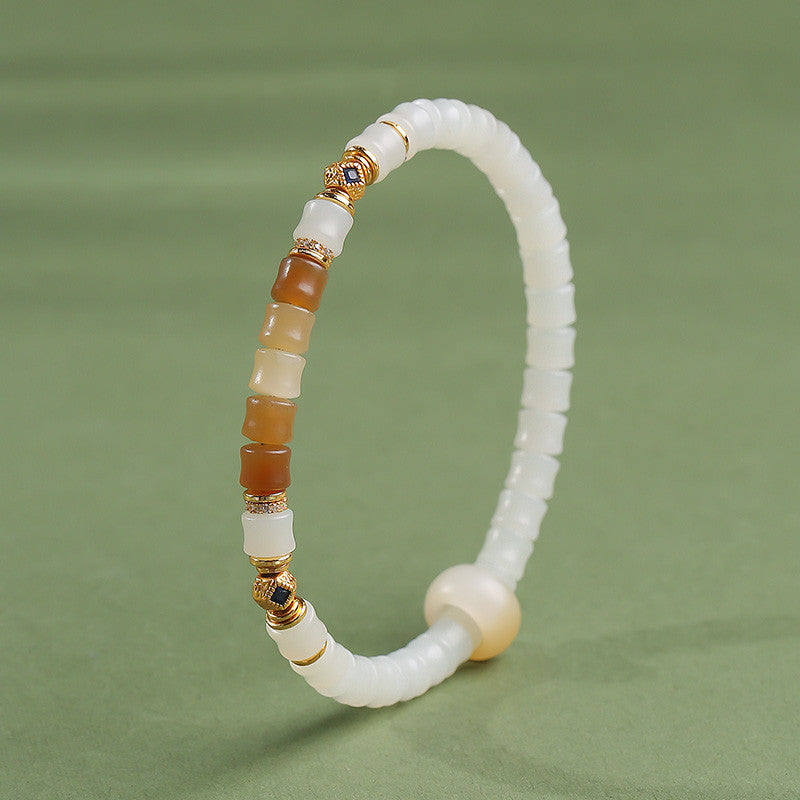 Hetian Jade Bracelet, Cloud Hoop & White Jade Bangle, Bamboo Joint Jade Bracelet for Progress