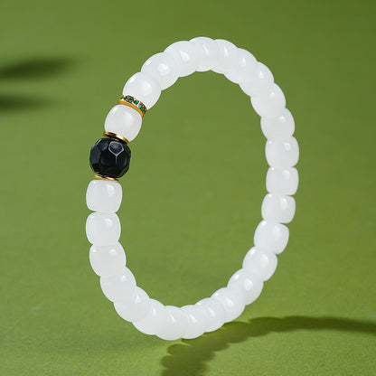 Custom-made White Hetian Jade Straight-cut Plain Bead Bracelet, Unisex Single-loop Jade Bangle