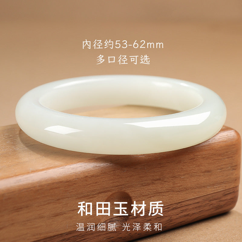 [Cost-Effective] Hetian Jade Smooth White Bangle, Peace Bangle, Festival Gift for Girlfriend & Mom