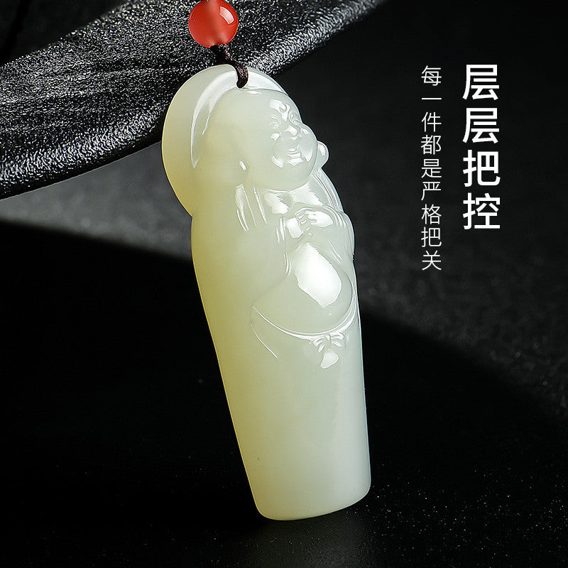Women's Hetian Jade Standing Buddha Pendant, Maitreya Buddha Charm, Gift for Mom & Girlfriend