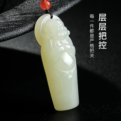 Women's Hetian Jade Standing Buddha Pendant, Maitreya Buddha Charm, Gift for Mom & Girlfriend
