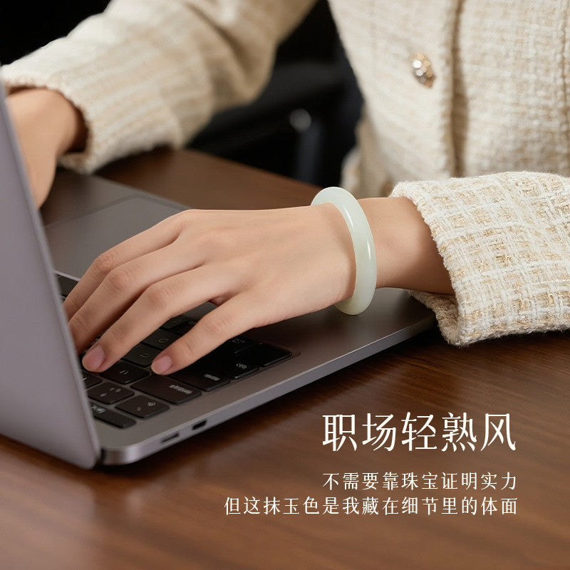 [Cost-Effective] Hetian Jade Smooth White Bangle, Peace Bangle, Festival Gift for Girlfriend & Mom