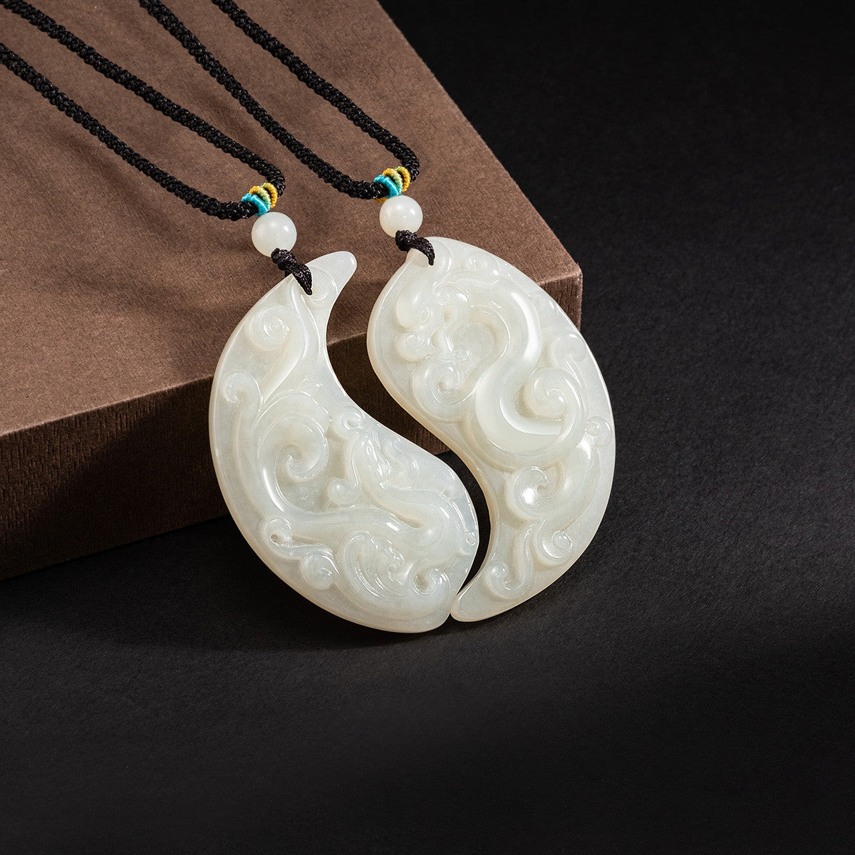 Hetian Jade Dragon & Phoenix Paired Pendants, Couple Jade Charms for Men & Women, With Certificate & Collectible Value