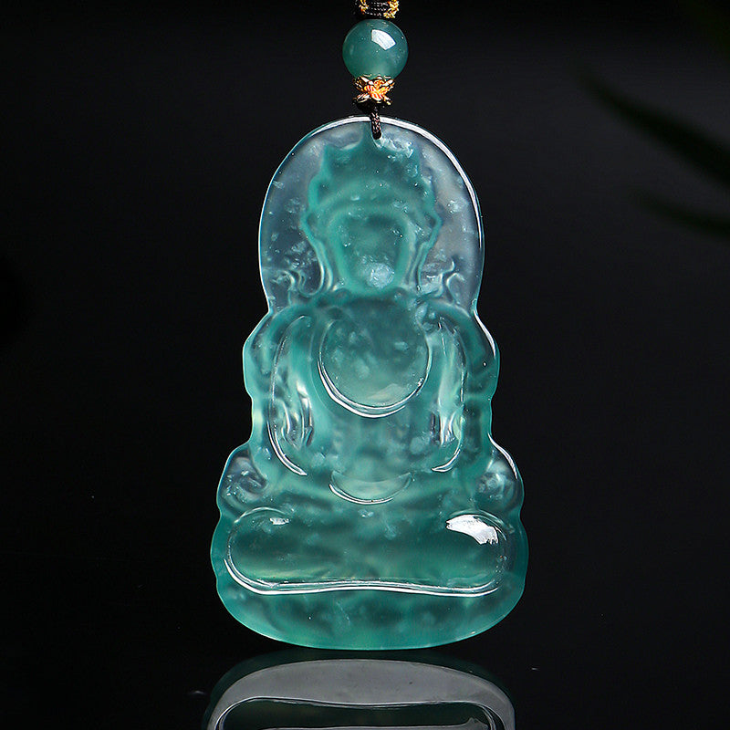 Men's High-Ice Blue Water Emerald Pendant, Tara & Guanyin Jade Charm, Festival Gift