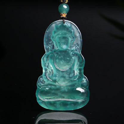 Men's High-Ice Blue Water Emerald Pendant, Tara & Guanyin Jade Charm, Festival Gift