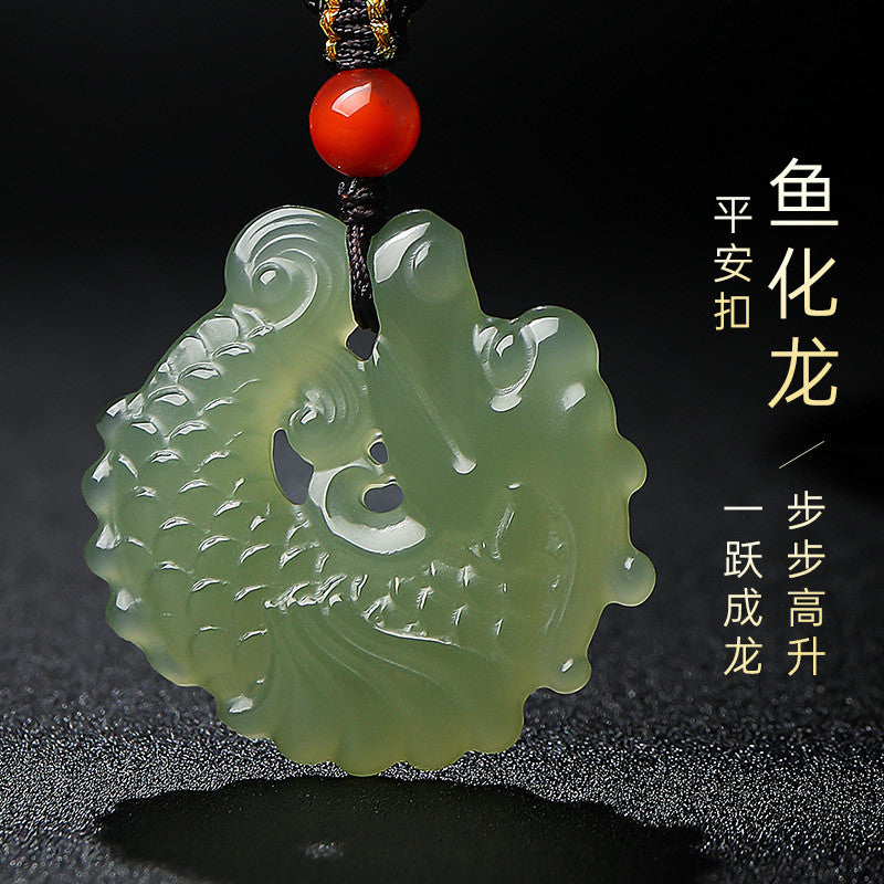 Unisex Hetian Jade Dragon Carp Couple Pendant