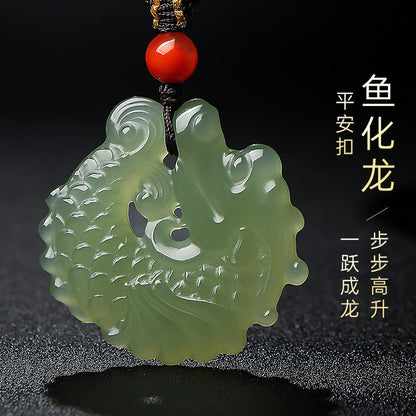 Unisex Hetian Jade Dragon Carp Couple Pendant