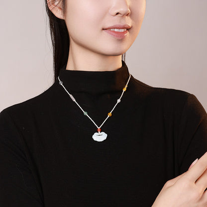 Women's Hetian White Jade Peace & Ruyi Lock Pendant, Festival Gift