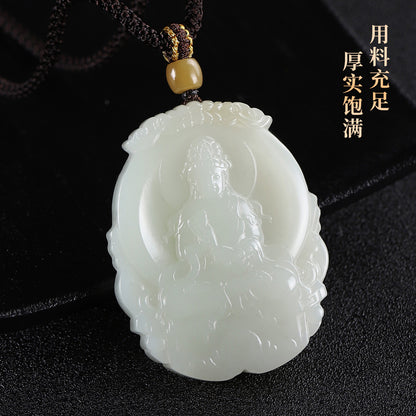 Russian Sugar Material Hetian Jade Guanyin Pendant, Exquisite Jade Charm for Men, Auspicious Religious Ornament, With Certificate & Collectible Value