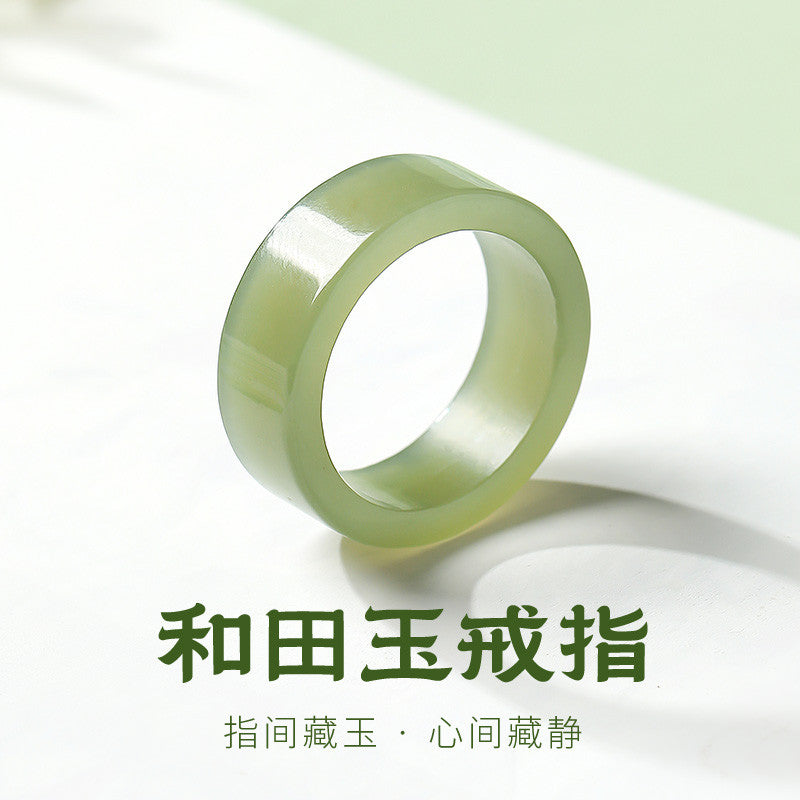 Straight-cut Square Icy Clear Water Light Cyan Hetian Jade Ring, Minimalist Premium Plain Ring, Festival Gift