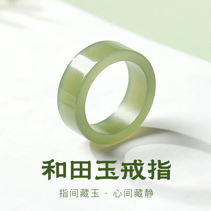 Straight-cut Square Icy Clear Water Light Cyan Hetian Jade Ring, Minimalist Premium Plain Ring, Festival Gift