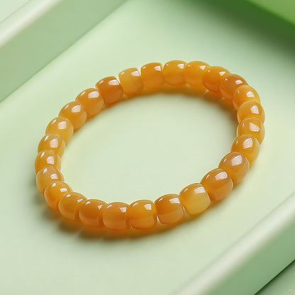 Unisex Hetian Sugar Jade Bracelet, Premium Barrel Beads Single-Circle Bangle, Festival Gift