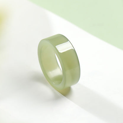 Straight-cut Square Icy Clear Water Light Cyan Hetian Jade Ring, Minimalist Premium Plain Ring, Festival Gift