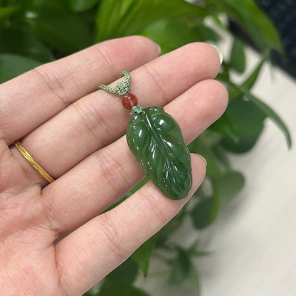 Spinach Green Hetian Jasper Leaf Pendant