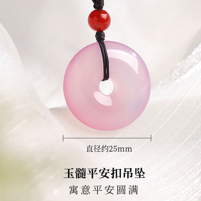 Light Purple Chalcedony Safety Buckle Pendant, Round Ring Jade Charm