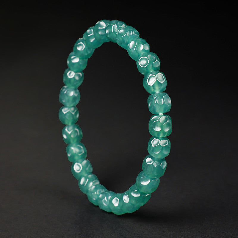 Translucent Blue Water Jadeite Plain Bead Bracelet, Unisex Single-loop Jade Bangle