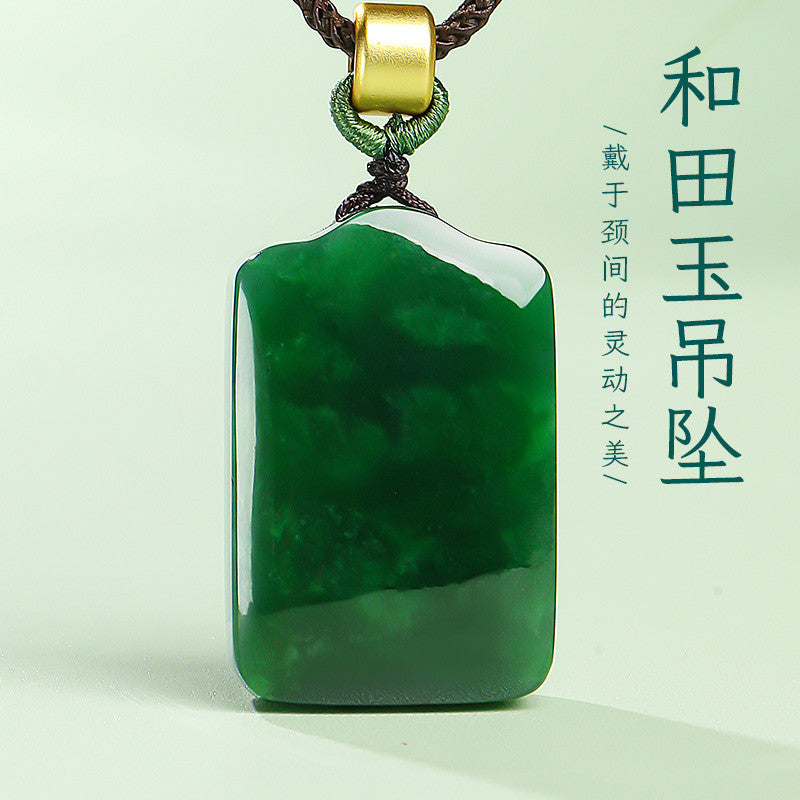 Plump Spinach Green Hetian Jasper Plain Pendant, Festival Gift
