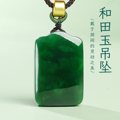 Plump Spinach Green Hetian Jasper Plain Pendant, Festival Gift