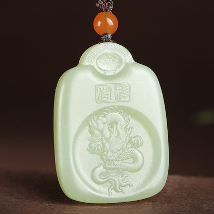 Pale Cyan Hetian Jade Pendant, Auspicious Ruyi & Chinese Zodiac Design, Unisex Jade Ornament