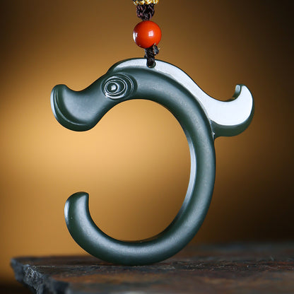 Fortune Dragon Hetian Jade Pendant, Fine-grain Cyan Jade Men's Zodiac Dragon Pendant