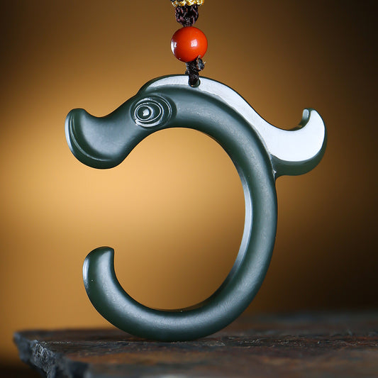 Fortune Dragon Hetian Jade Pendant, Fine-grain Cyan Jade Men's Zodiac Dragon Pendant