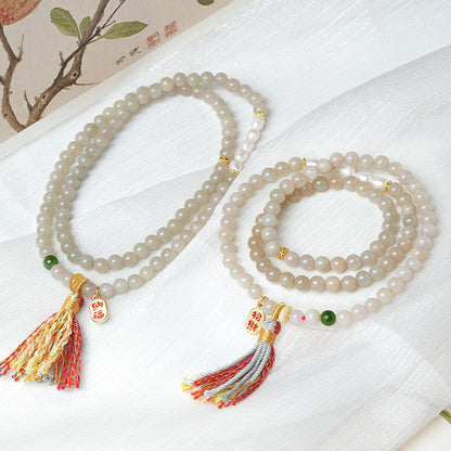 Pink Lotus Root Hetian Jade Multi-loop Bracelet
