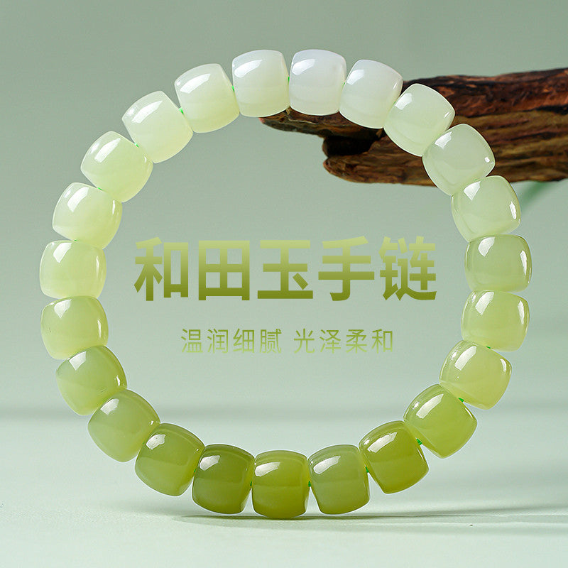 Tender Willow Buds | Hetian Yellow Jade Gradient Straight-Cut Bead Single-loop Bracelet, Festival Gift