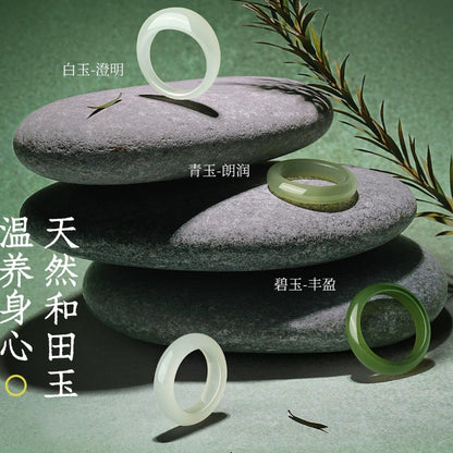 Hetian jade ring for women, made of green jade or nephrite, a jade ornament symbolizing peace and safety, a birthday gift.