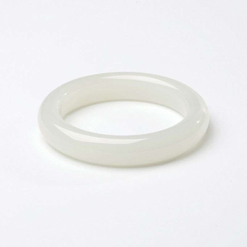 Elegant White Hetian Jade Peace Bangle for Women, Classic Jade Bracelet, Holiday Premium Gift, With Official Certificate & Collectible Value
