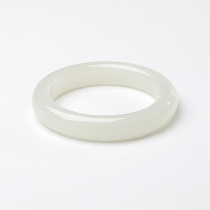 Elegant White Hetian Jade Peace Bangle for Women, Classic Jade Bracelet, Holiday Premium Gift, With Official Certificate & Collectible Value