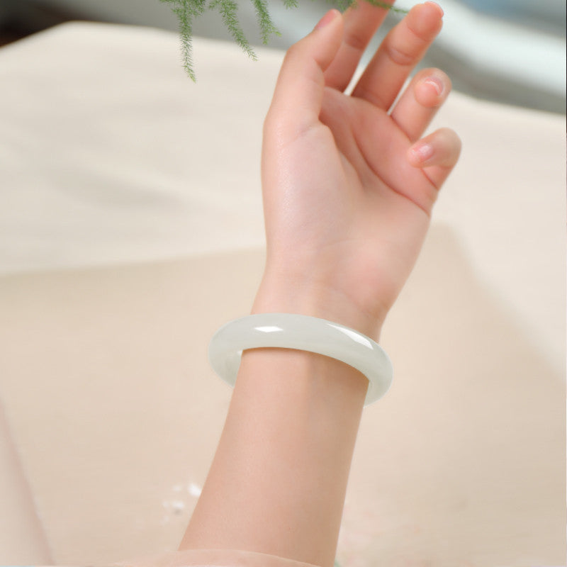 Premium Selection White Hetian Jade Peace Bangle, Exquisitely Oily & Delicate Jade Bracelet, Holiday Gift Ornament with Certificate & Collectible Value