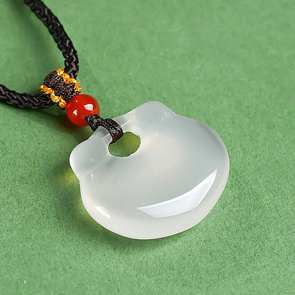 Icy Chalcedony Ruyi Lock Pendant, Peace Charm, Gift for Mom & Girlfriend