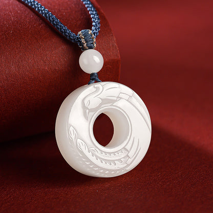 Couple Style Hetian Jade Pendant, Dragon & Phoenix Concentric Circle Jade Ornament, Auspicious Dragon and Phoenix Design with Cord, Perfect for Gifting