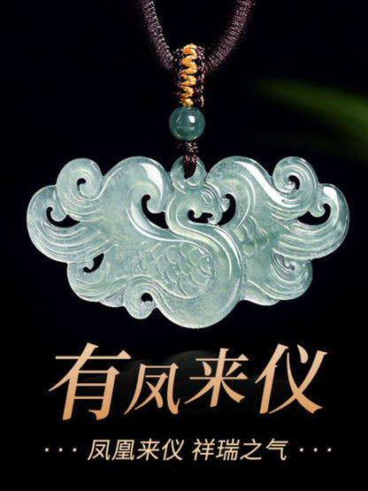 Natural Icy Blue Water Jadeite Phoenix Pendant, Elegant Ladies Clavicle Chain, Phoenix Brings Good Fortune Design