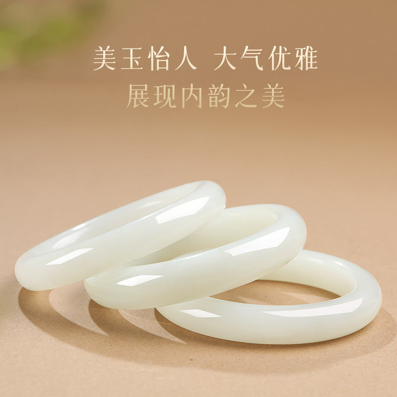 [Cost-Effective] Hetian Jade Smooth White Bangle, Peace Bangle, Festival Gift for Girlfriend & Mom