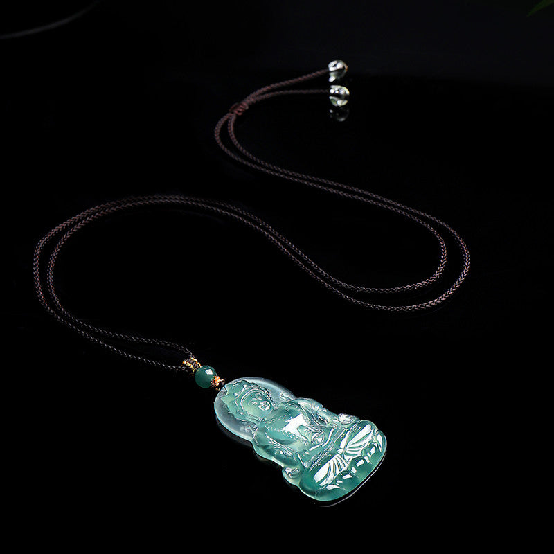 Men's High-Ice Blue Water Emerald Pendant, Tara & Guanyin Jade Charm, Festival Gift