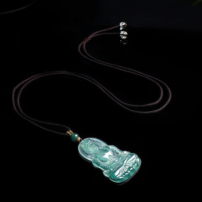 Men's High-Ice Blue Water Emerald Pendant, Tara & Guanyin Jade Charm, Festival Gift