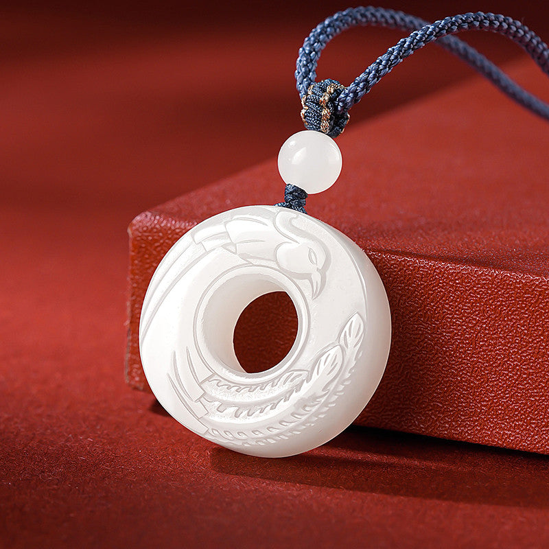 Couple Style Hetian Jade Pendant, Dragon & Phoenix Concentric Circle Jade Ornament, Auspicious Dragon and Phoenix Design with Cord, Perfect for Gifting