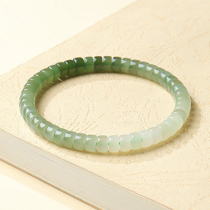 Gradient Straight-Cut Tablet Bead Bracelet, Pale Cyan Hetian Jade Fashion Bracelet for Women, Festival Gift